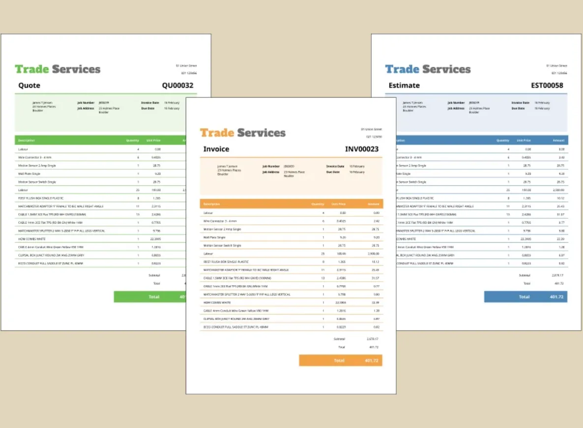 Tradify quote, invoice and estimate templates